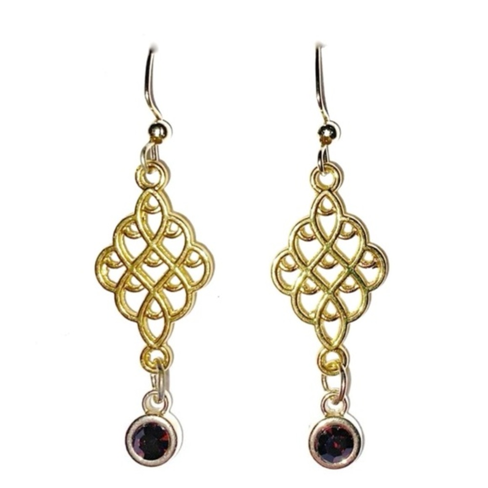 Elegant Gold Drop Earrings with Purple Accents